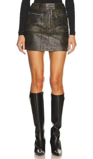 KULAKOVSKY Leather Mini Skirt in Brown