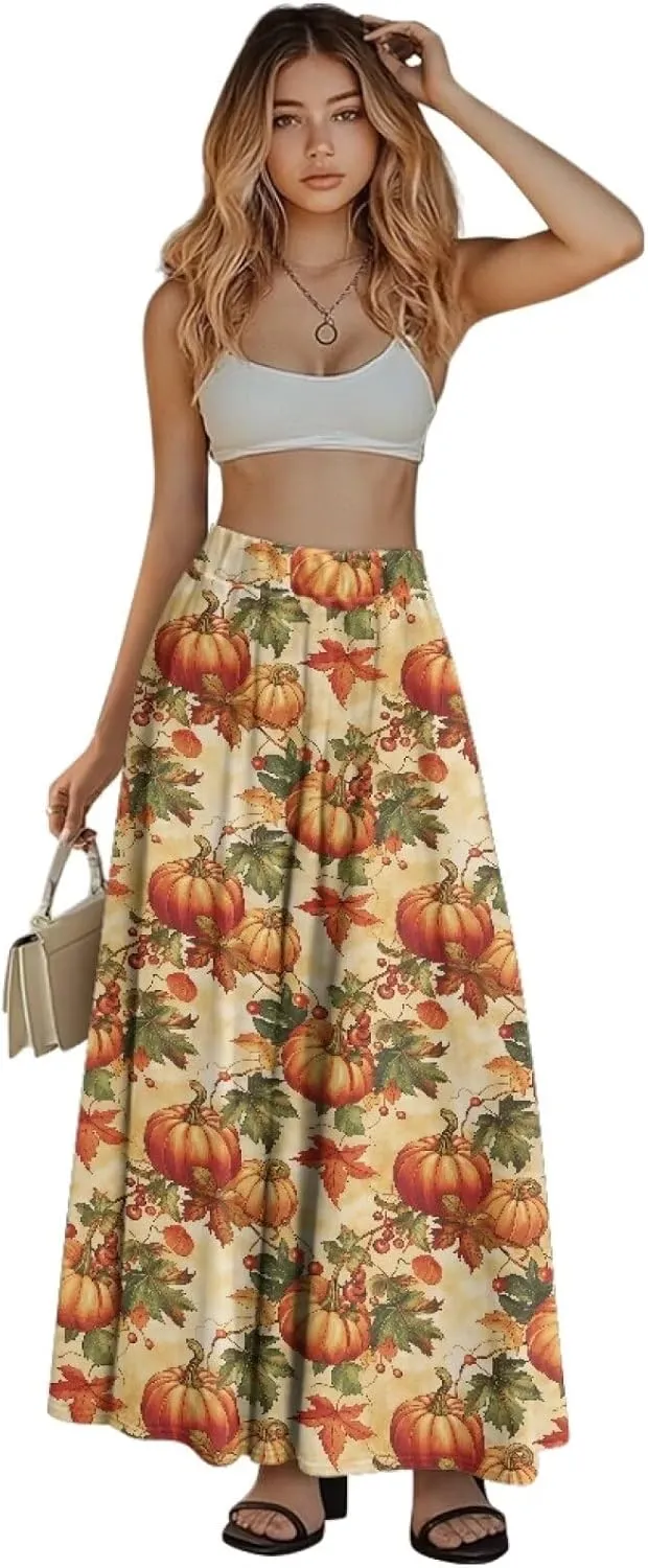 Ladies Pleated Summer Fall Skirts A Line Maxi Skirts Elegant Midi Length Skirts Lightweight Below The Knee Skirts