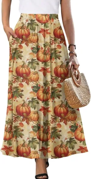 Ladies Pleated Summer Fall Skirts A Line Maxi Skirts Elegant Midi Length Skirts Lightweight Below The Knee Skirts