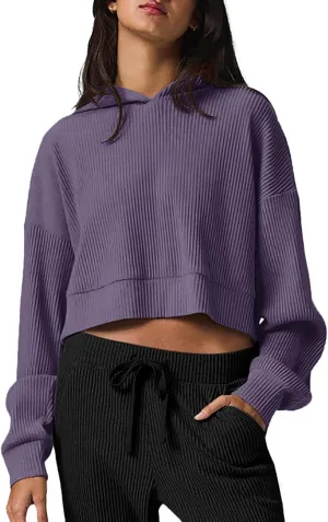 LASLULU Womens Loose Long Sleeve Active Crop Tops Athletic Workout Gym Hoodies Sweatshirt Pullover Tops
