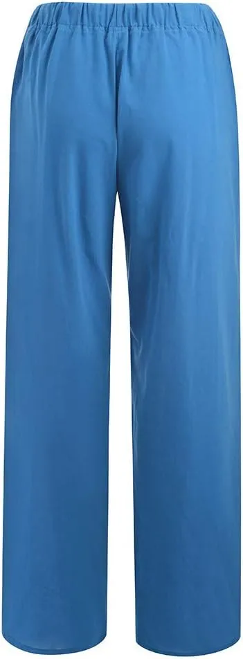 Linen Wide Leg Pants for Women Trendy Casual Drawstring High Waist Pant Loose Lightweight Long Palazzo Trousers