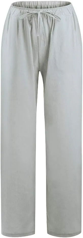 Linen Wide Leg Pants for Women Trendy Casual Drawstring High Waist Pant Loose Lightweight Long Palazzo Trousers