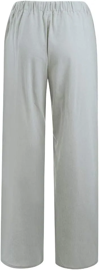 Linen Wide Leg Pants for Women Trendy Casual Drawstring High Waist Pant Loose Lightweight Long Palazzo Trousers