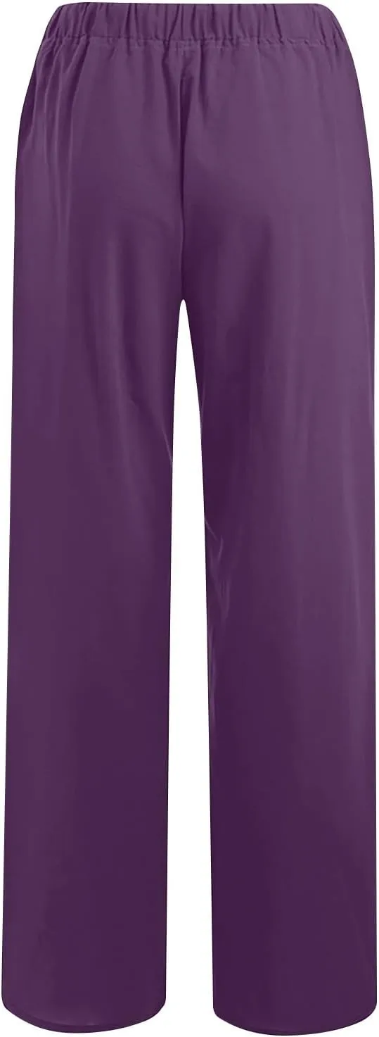 Linen Wide Leg Pants for Women Trendy Casual Drawstring High Waist Pant Loose Lightweight Long Palazzo Trousers