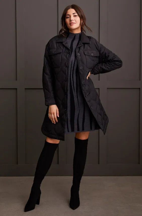 LONG QUILTED BUTTON-UP JACKET WITH POCKETS