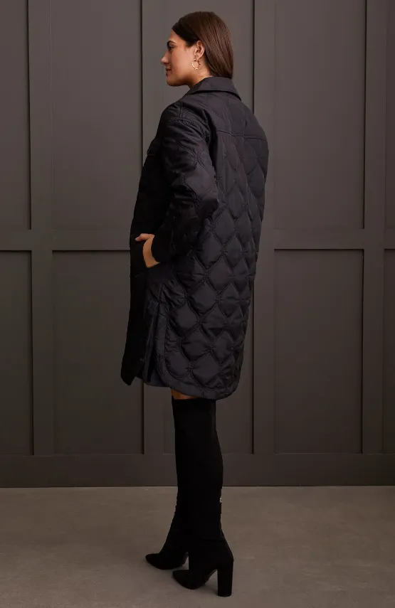 LONG QUILTED BUTTON-UP JACKET WITH POCKETS
