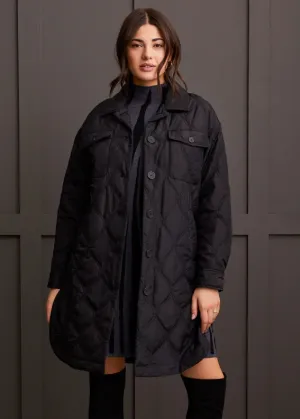 LONG QUILTED BUTTON-UP JACKET WITH POCKETS