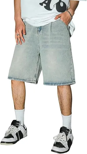 Men Baggy Jean Shorts Loose Fit Mid Denim Shorts Wide Leg Skateboard Pants Trendy Outfits