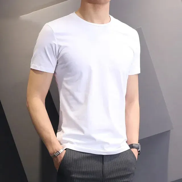 Men T-shirts White Black Short Sleeve Loose Round Neck Bottoming Shirts Trendy Casual Solid Color Pullover Tops Male Clothing