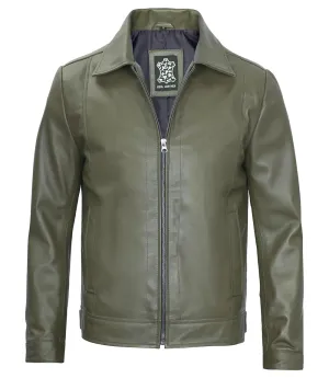 Men's Dark Green Harrington Leather Jacket