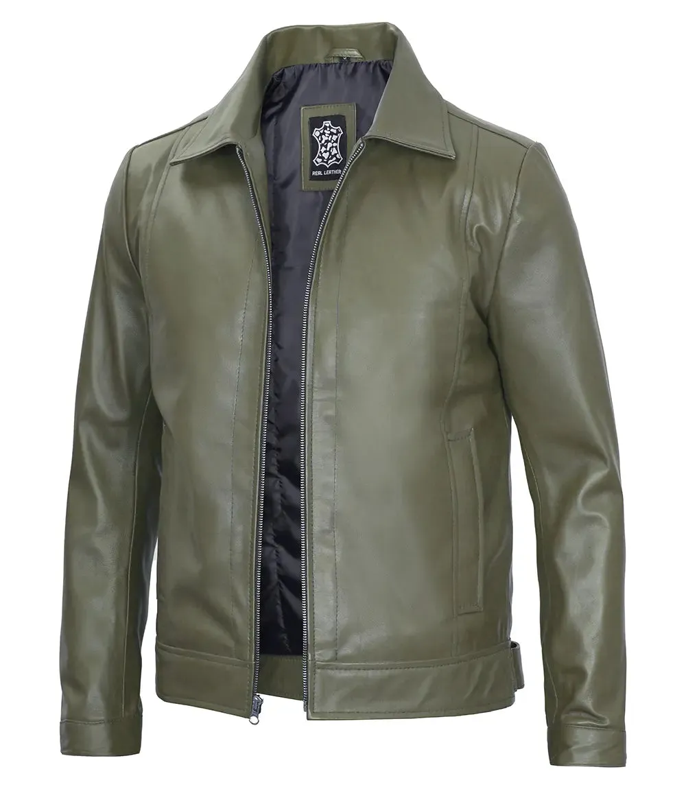 Men's Dark Green Harrington Leather Jacket
