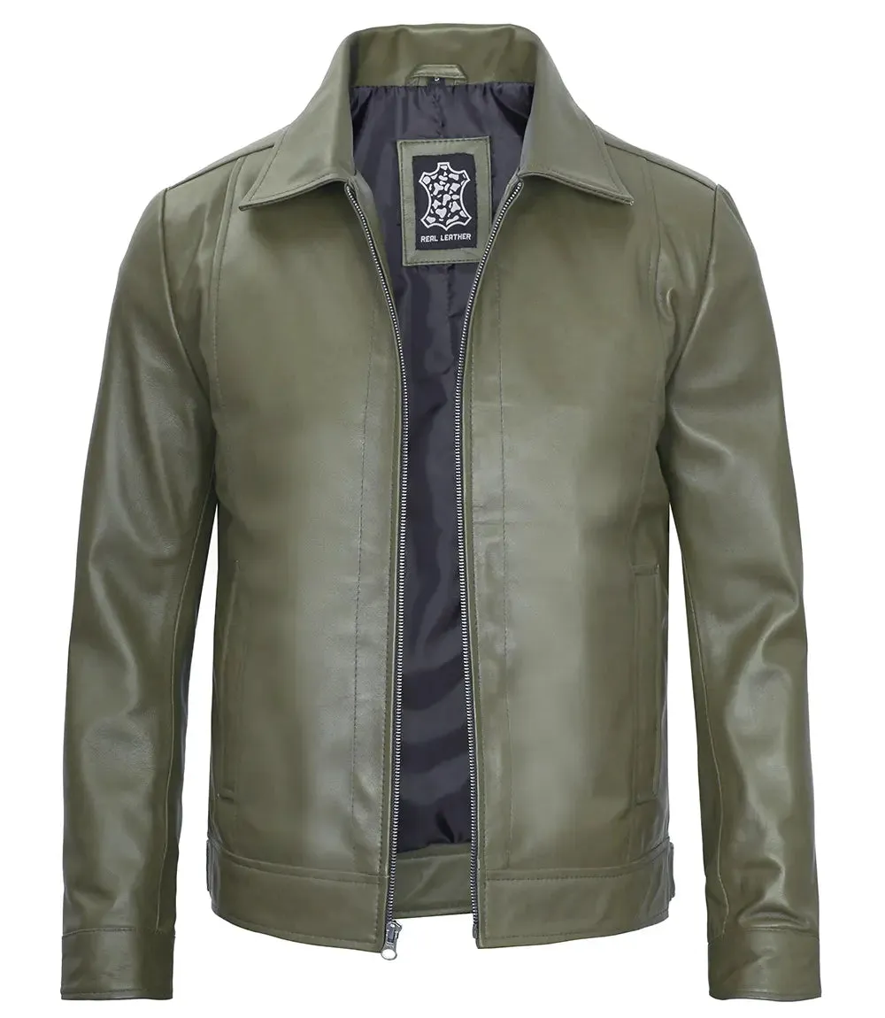 Men's Dark Green Harrington Leather Jacket