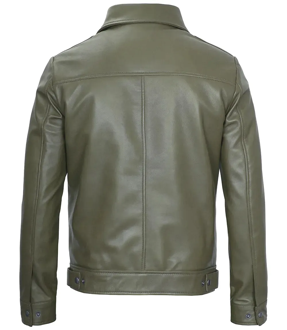Men's Dark Green Harrington Leather Jacket