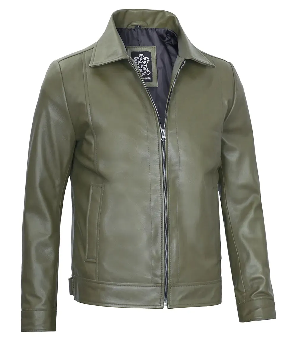 Men's Dark Green Harrington Leather Jacket
