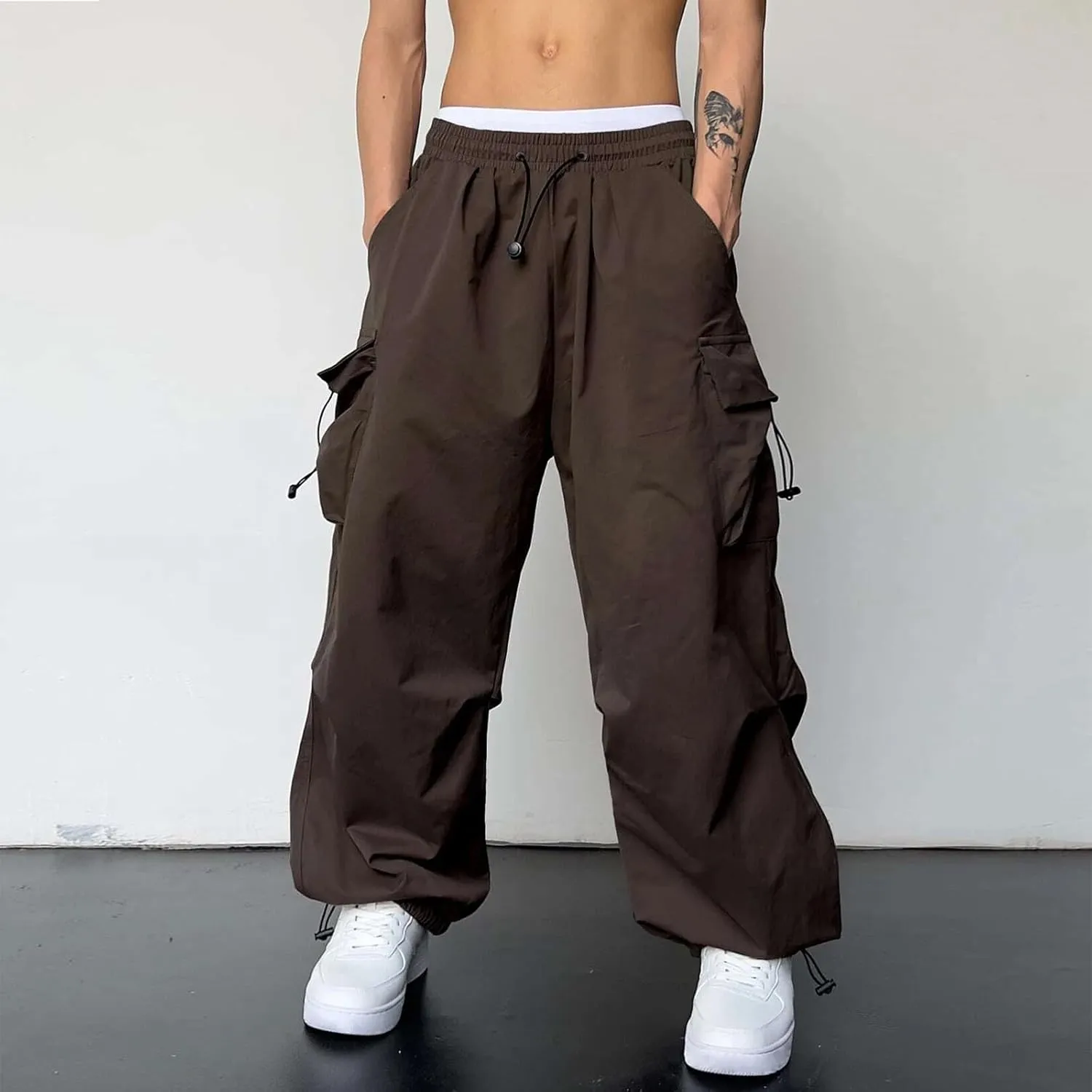 Men's Lightweight Jogging Pant Pockets Cargo Work Joggers Loose Sports Casual Sweatpant Open Hem Pant