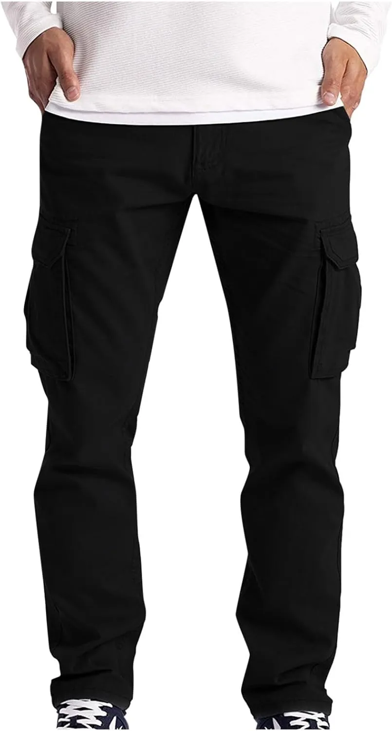 Mens Lightweight Jogging Pant Pockets Combat Work Joggers Baggy Sport Casual Sweatpant Stretch Waistband Pants