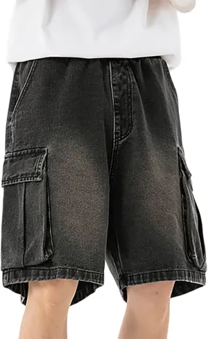 Men's Loose Hip Hop Long Jean Shorts Work Denim Shorts with Pockets Casual Summer Trendy Outfits