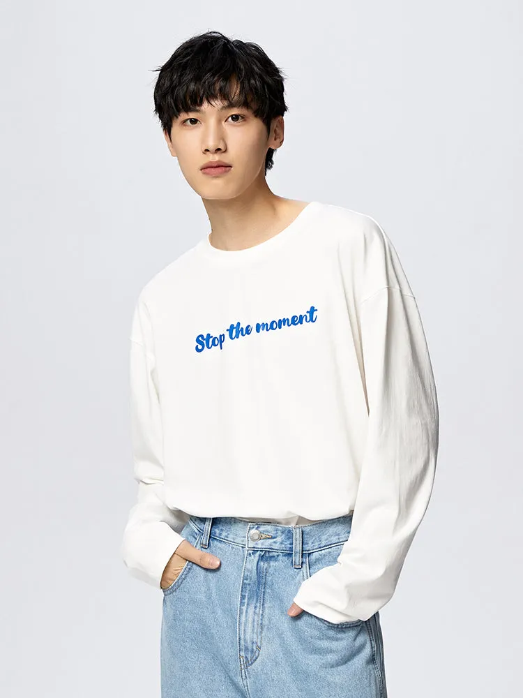 Men’s Mercerized Cotton Monogram Loose Crew Neck Long-Sleeve T-Shirt