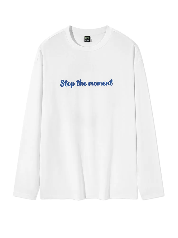 Men’s Mercerized Cotton Monogram Loose Crew Neck Long-Sleeve T-Shirt