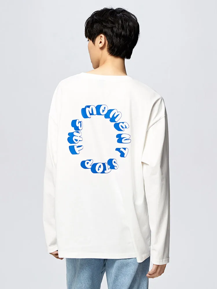 Men’s Mercerized Cotton Monogram Loose Crew Neck Long-Sleeve T-Shirt