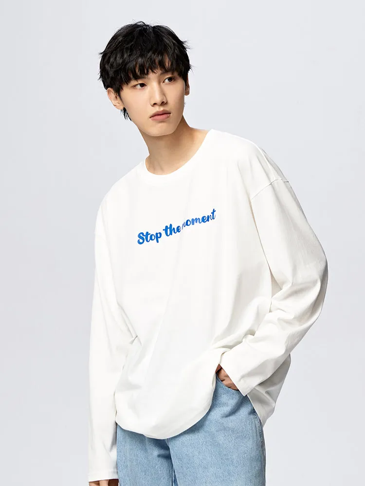 Men’s Mercerized Cotton Monogram Loose Crew Neck Long-Sleeve T-Shirt