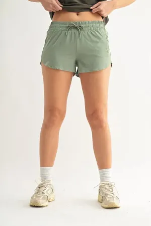 MONO B Drawcord Mini Shorts In Moss