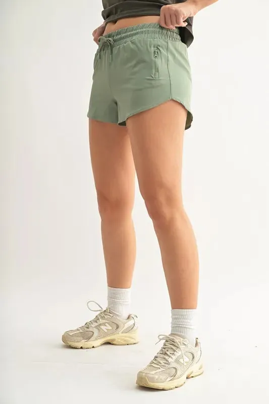 MONO B Drawcord Mini Shorts In Moss