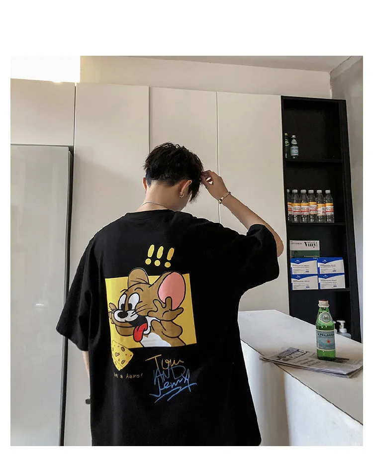 Mouse Short Sleeve T-Shirt Trendy ins All-Matching Summer Mid-Length Hip-Hop Loose T-Shirt