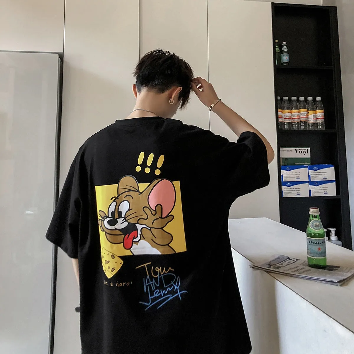 Mouse Short Sleeve T-Shirt Trendy ins All-Matching Summer Mid-Length Hip-Hop Loose T-Shirt