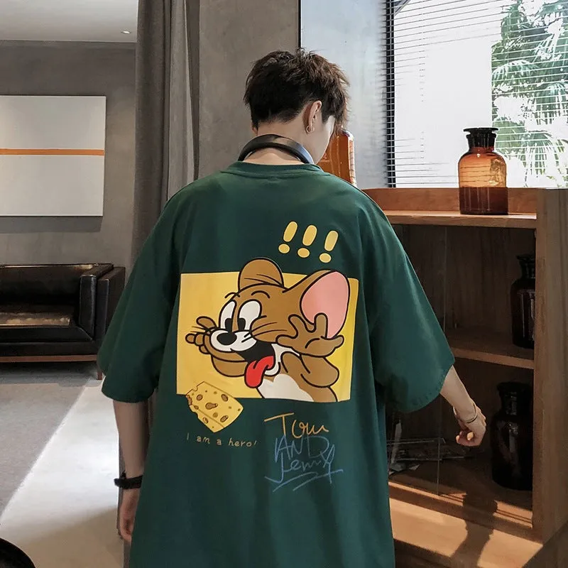 Mouse Short Sleeve T-Shirt Trendy ins All-Matching Summer Mid-Length Hip-Hop Loose T-Shirt