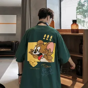 Mouse Short Sleeve T-Shirt Trendy ins All-Matching Summer Mid-Length Hip-Hop Loose T-Shirt
