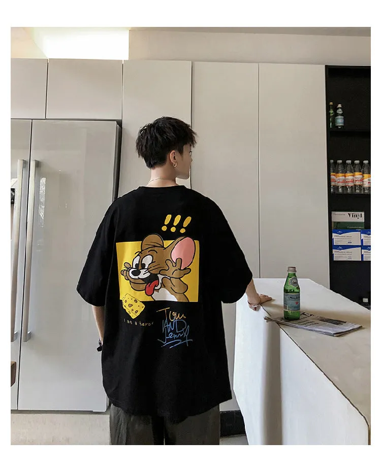 Mouse Short Sleeve T-Shirt Trendy ins All-Matching Summer Mid-Length Hip-Hop Loose T-Shirt