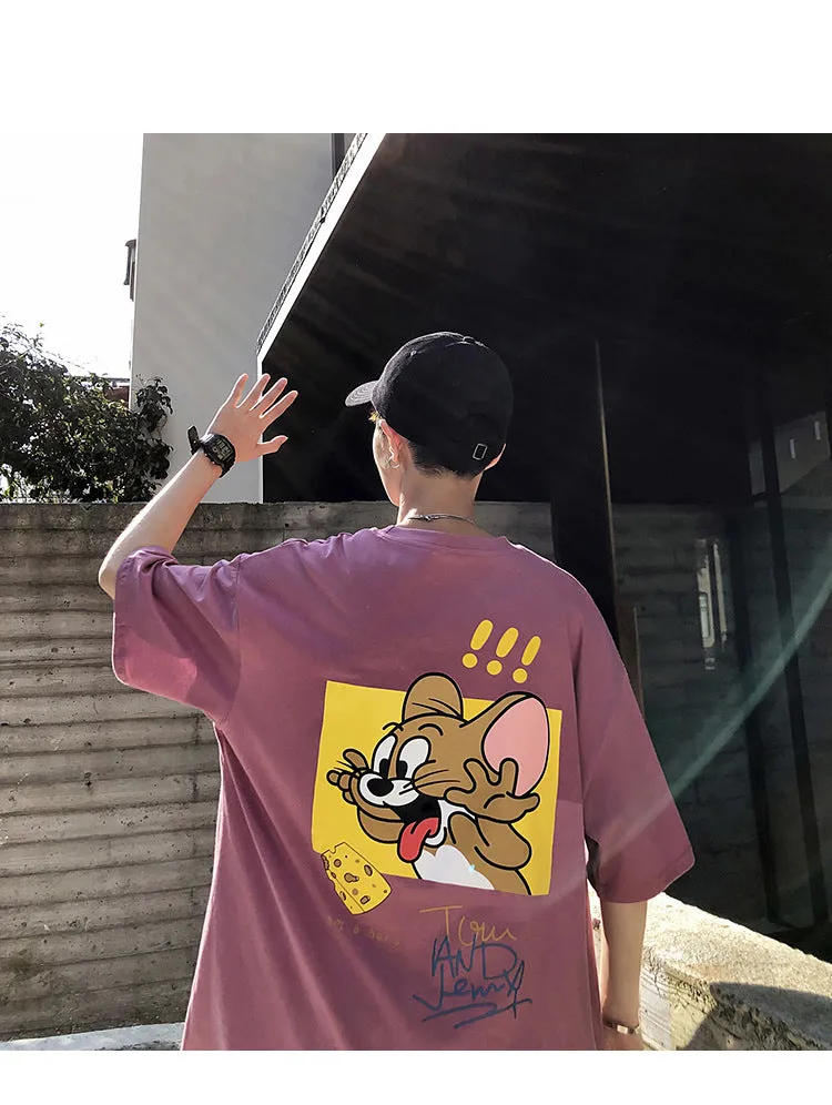 Mouse Short Sleeve T-Shirt Trendy ins All-Matching Summer Mid-Length Hip-Hop Loose T-Shirt