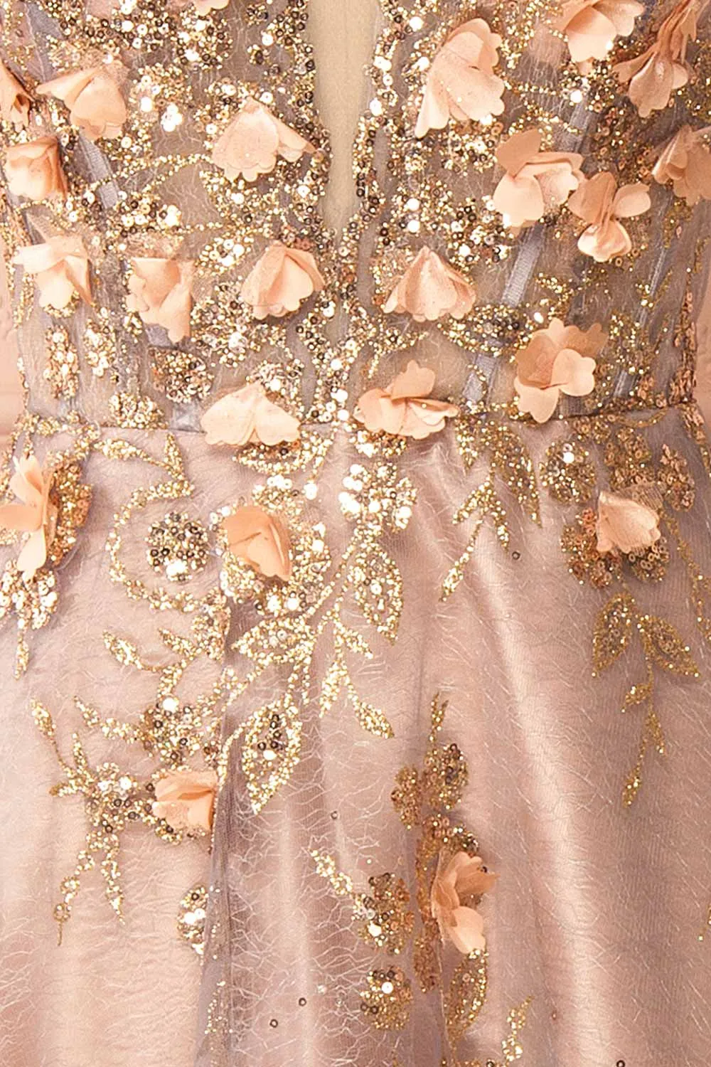 Mynia | Midi Gown w/ Floral Appliqués