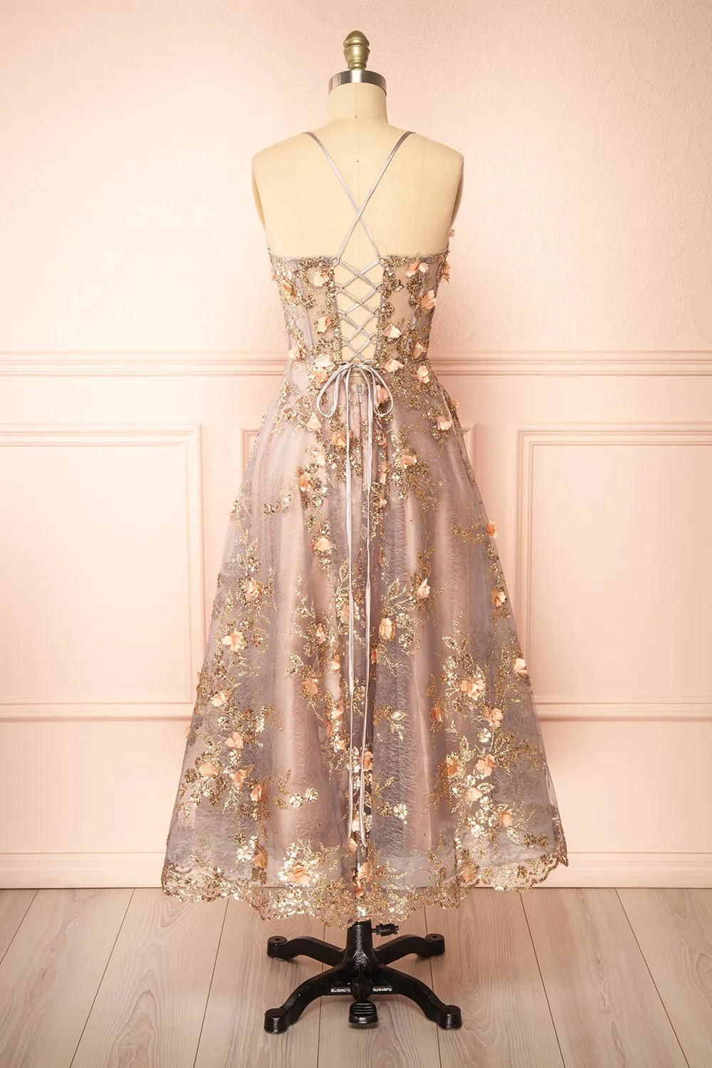Mynia | Midi Gown w/ Floral Appliqués