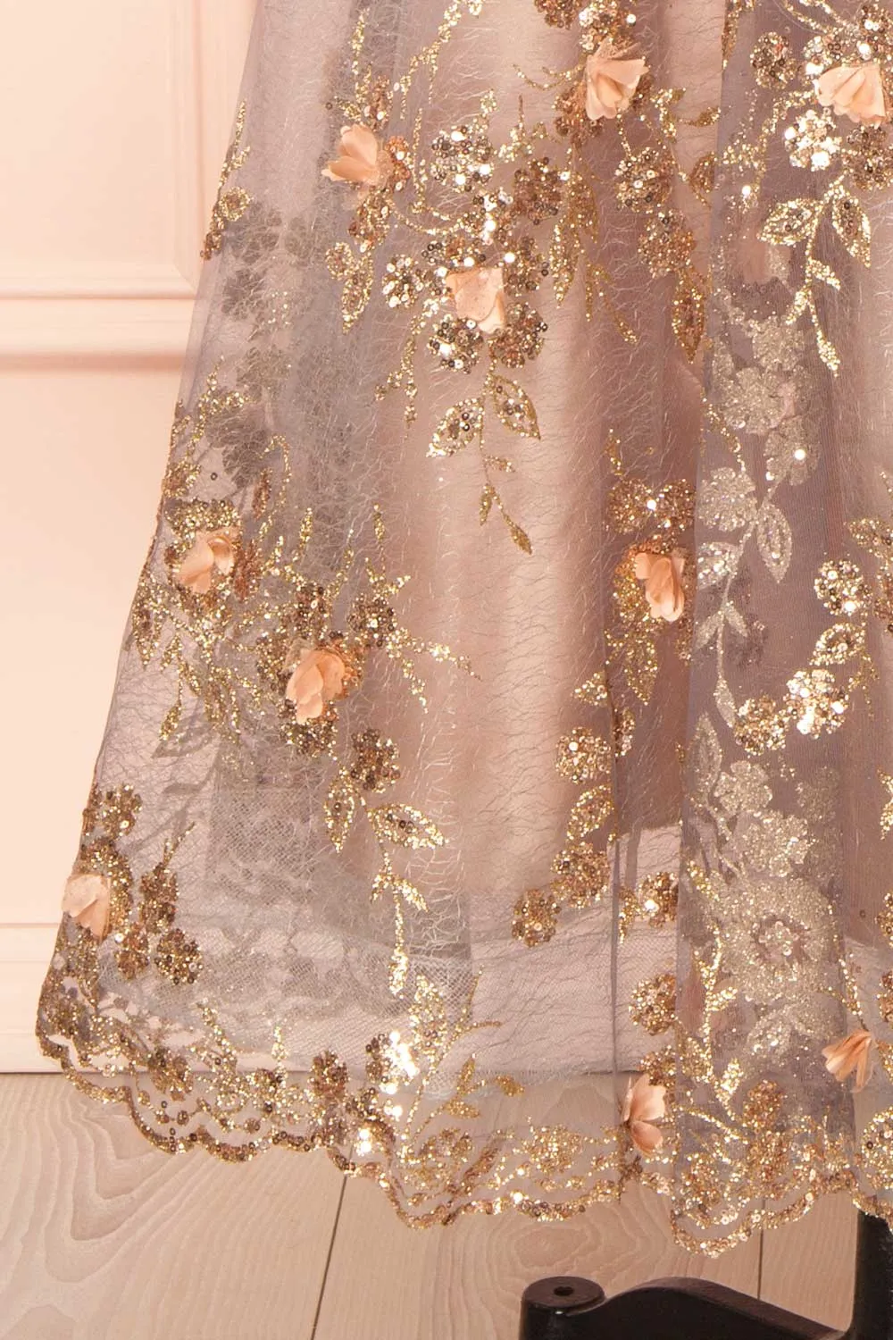 Mynia | Midi Gown w/ Floral Appliqués
