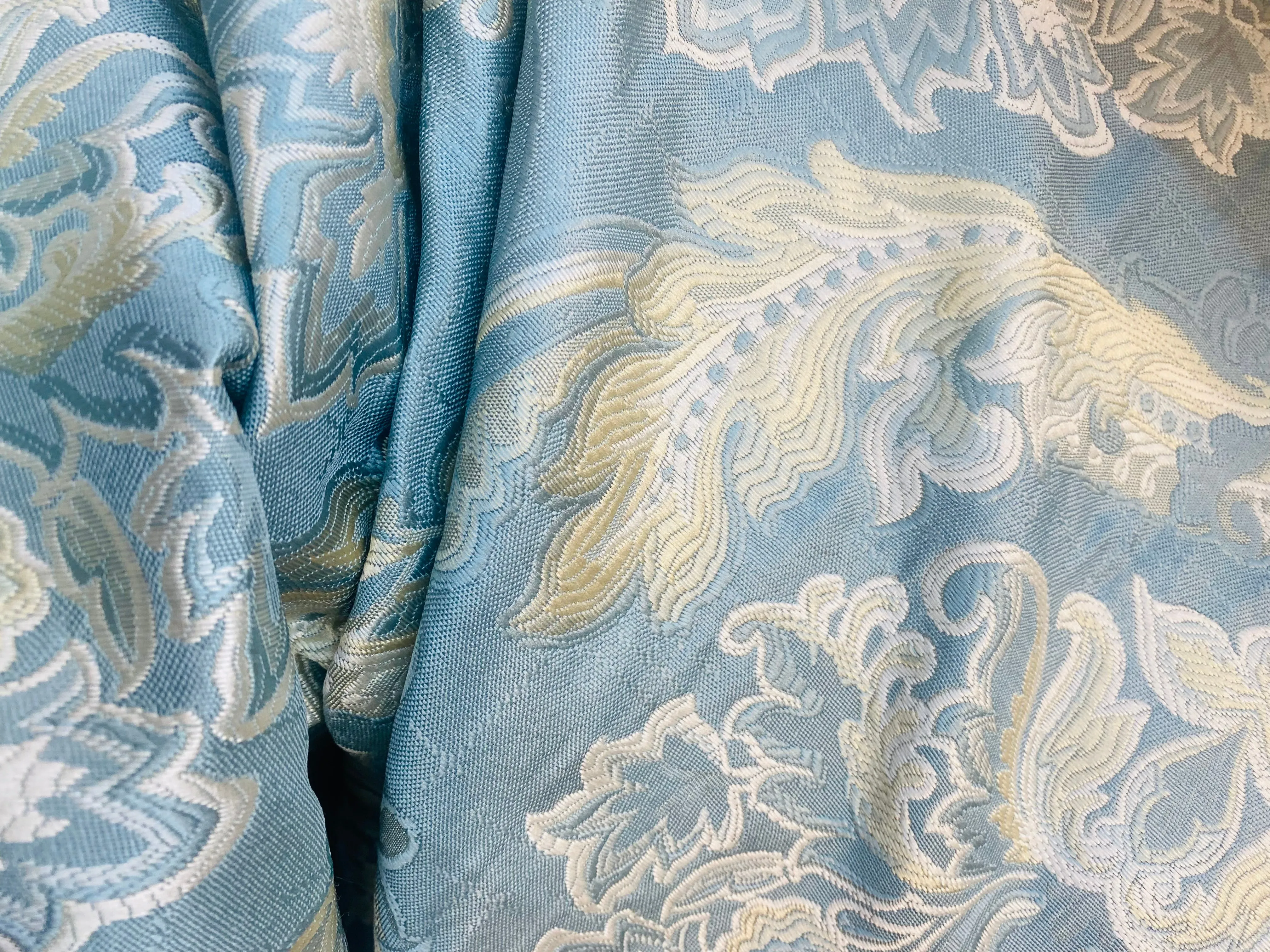 NEW! King Jegeus Designer Quilted Brocade Damask Upholstery Fabric- French Blue