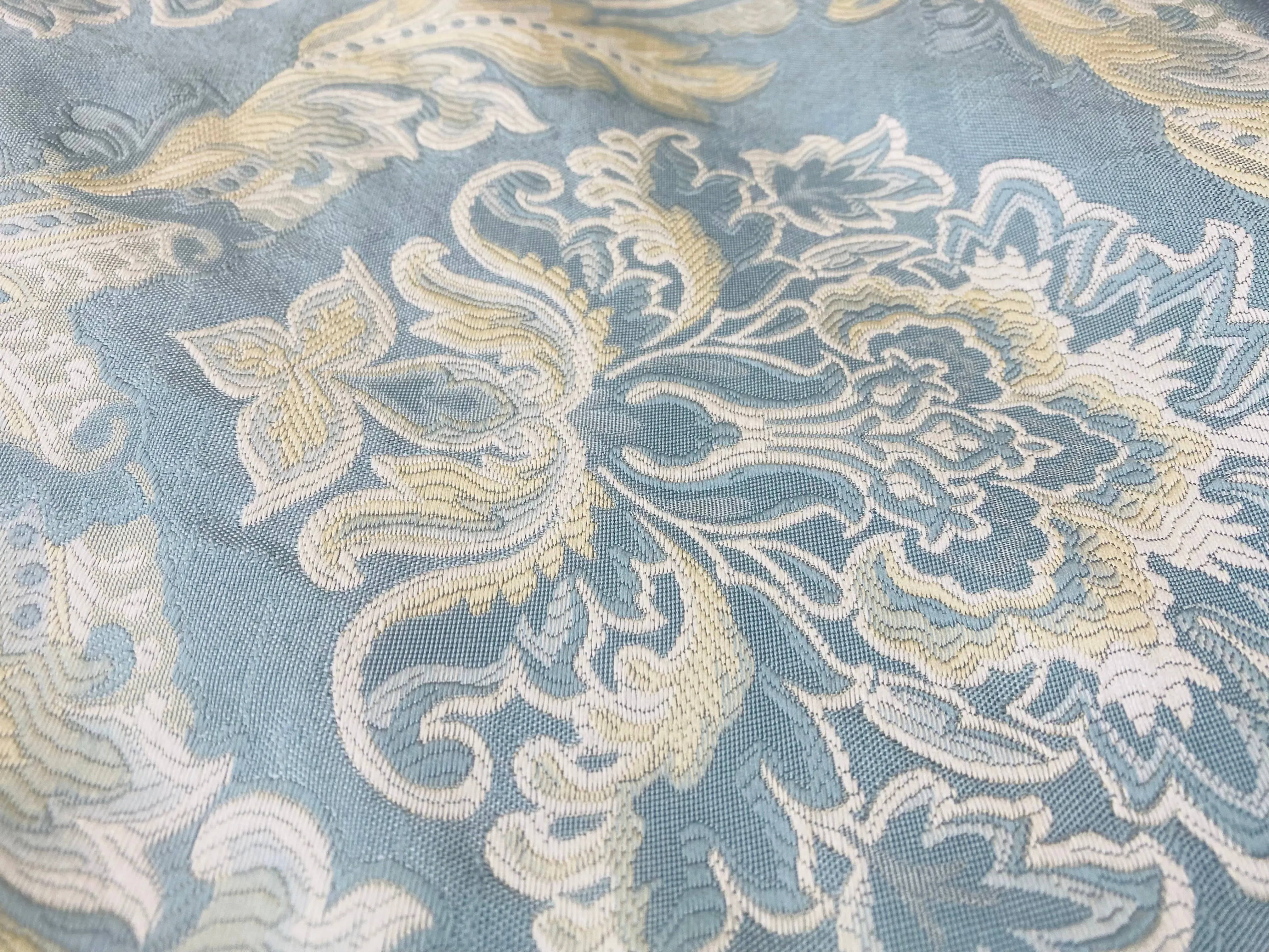 NEW! King Jegeus Designer Quilted Brocade Damask Upholstery Fabric- French Blue