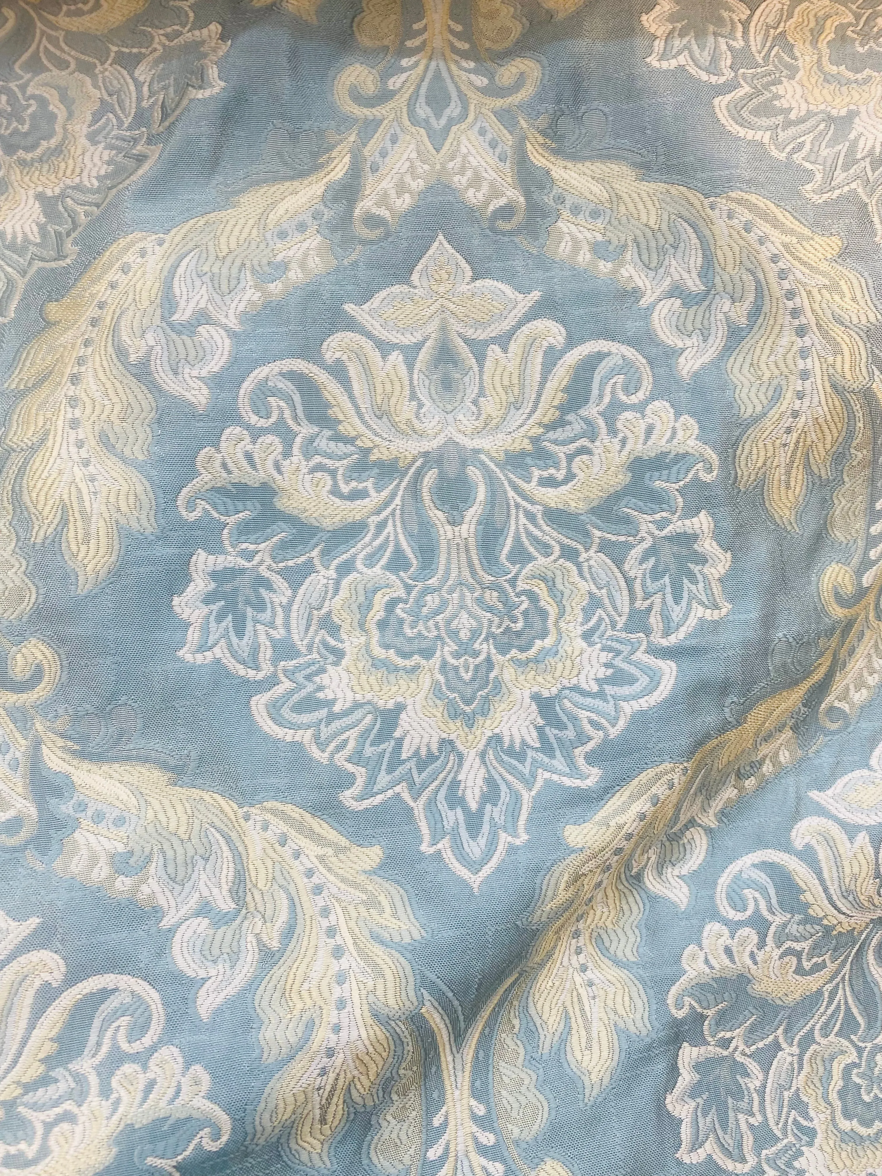 NEW! King Jegeus Designer Quilted Brocade Damask Upholstery Fabric- French Blue