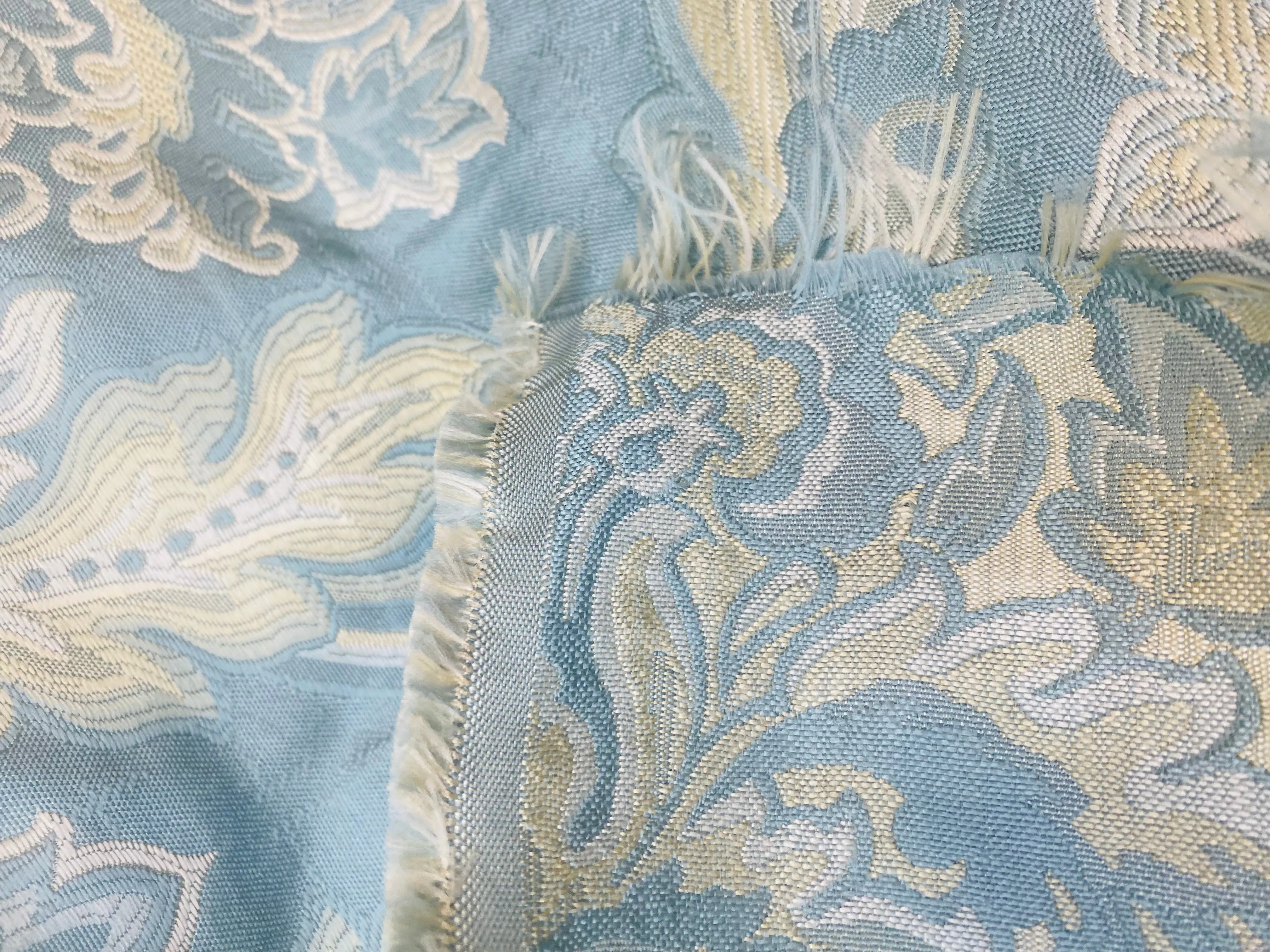NEW! King Jegeus Designer Quilted Brocade Damask Upholstery Fabric- French Blue
