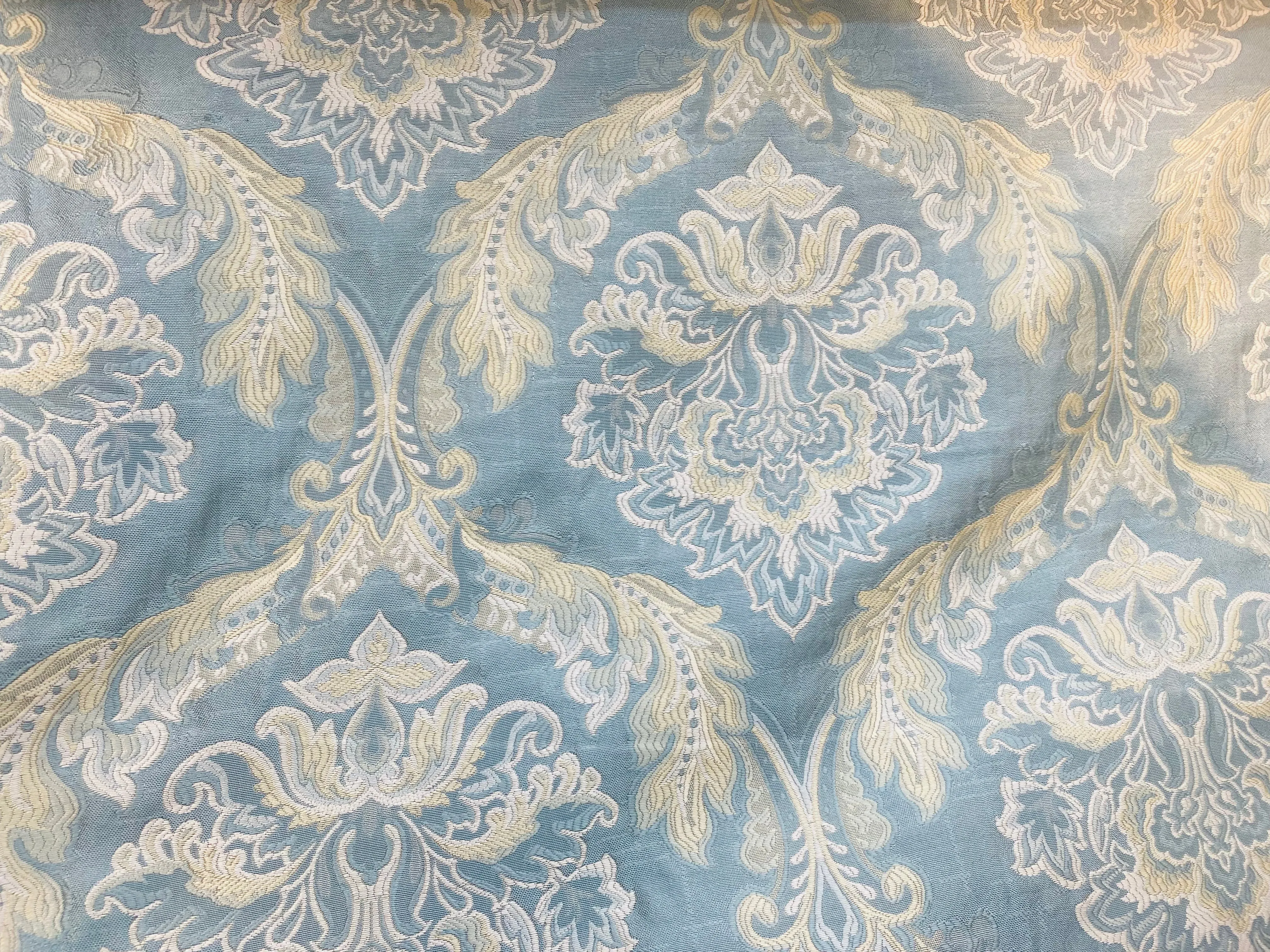 NEW! King Jegeus Designer Quilted Brocade Damask Upholstery Fabric- French Blue
