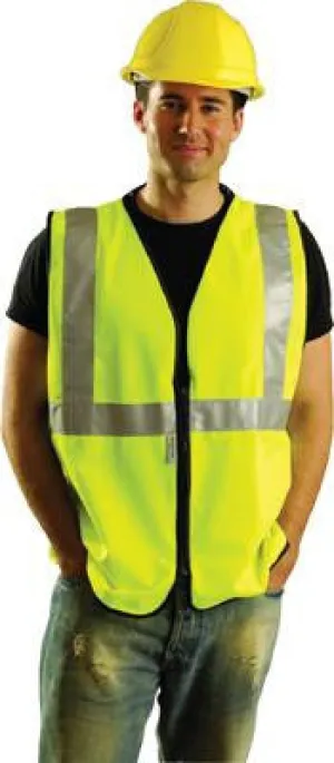 OccuNomix Large Yellow OccuLux Lightweight Polyester Class 2 Vest With Zipper Front Closure And 2" 3M Scotchlite Reflective Tape Striping
