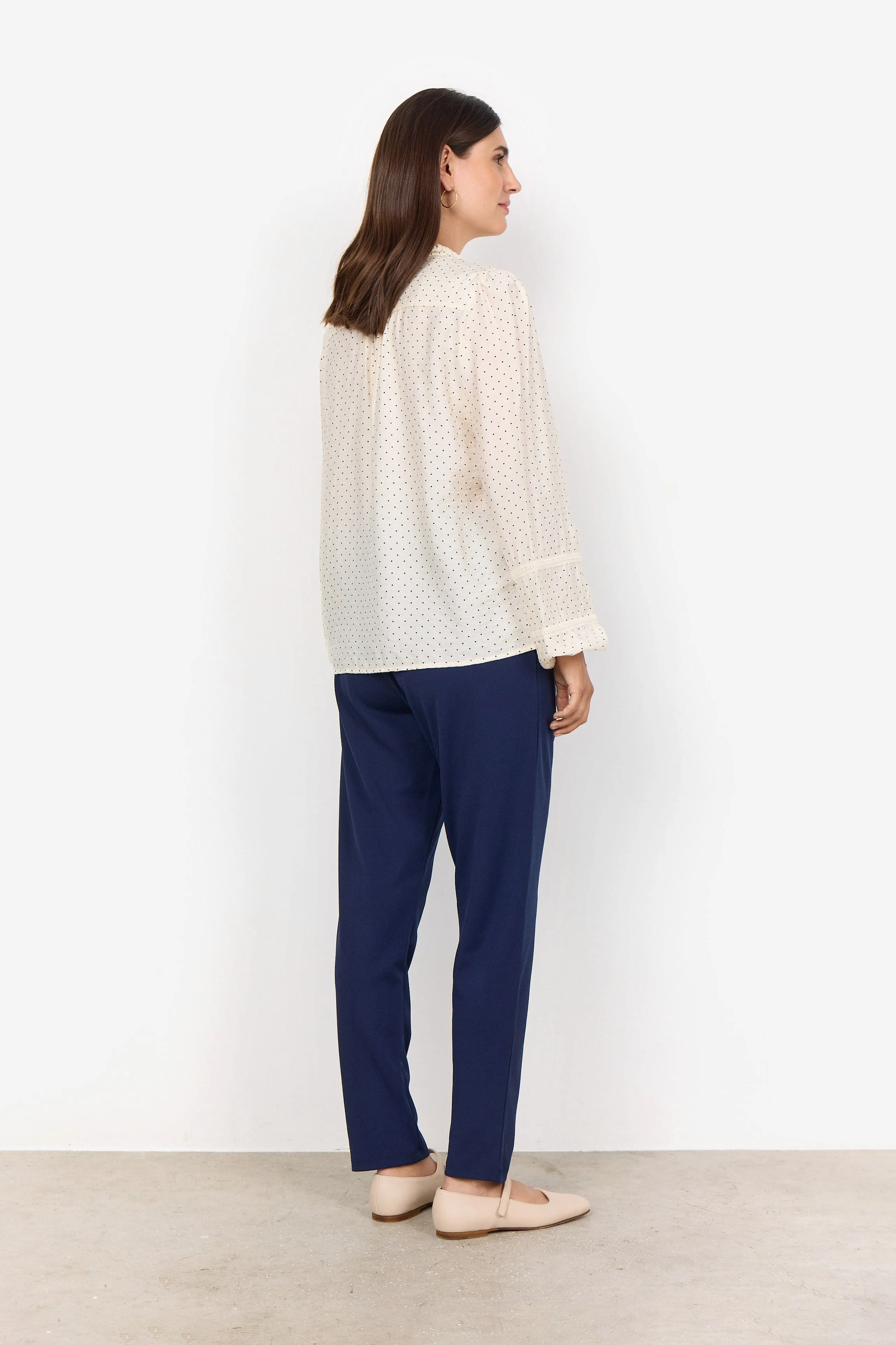 Orit Embroidery Detail Spotty Blouse - Cream Combi