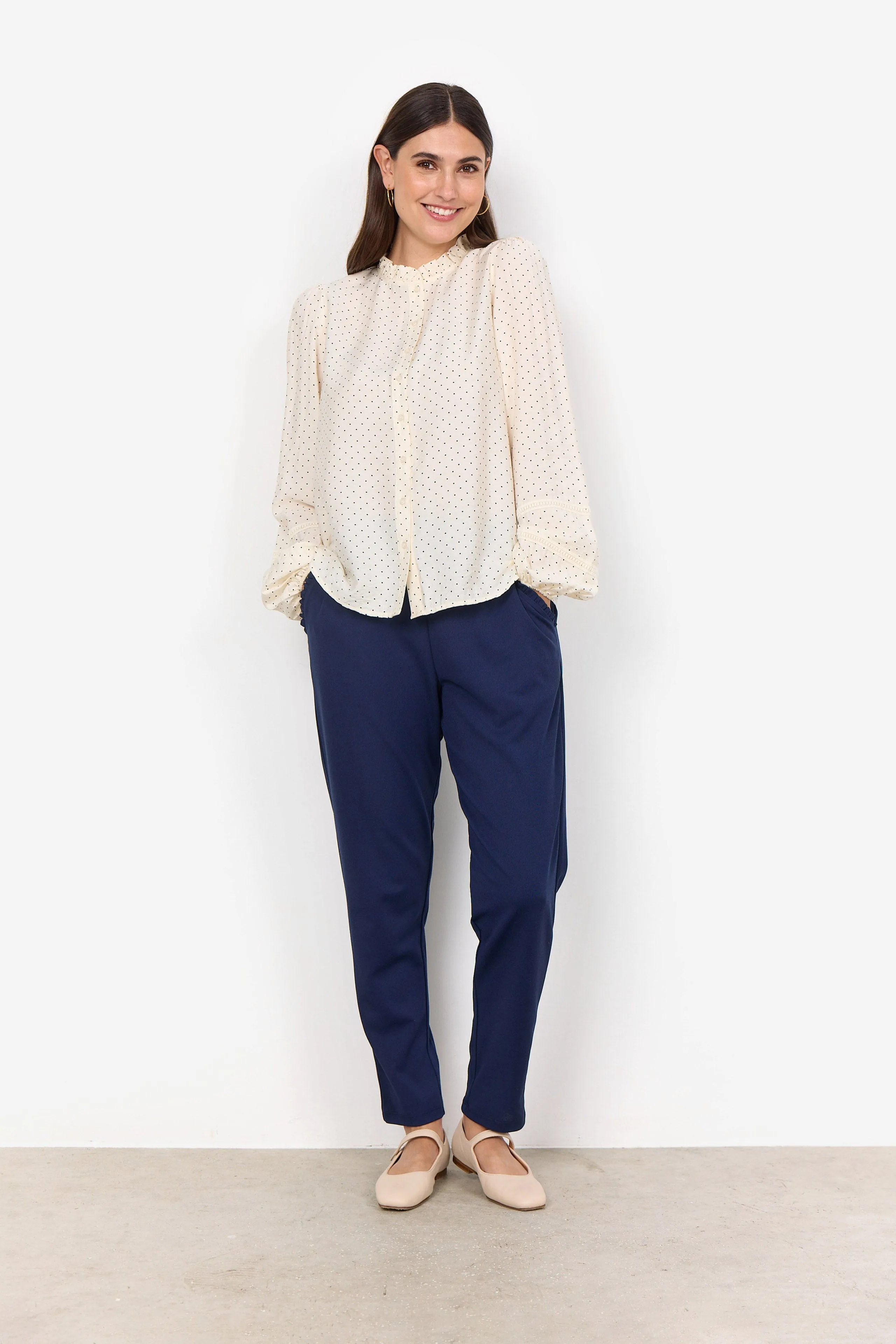 Orit Embroidery Detail Spotty Blouse - Cream Combi
