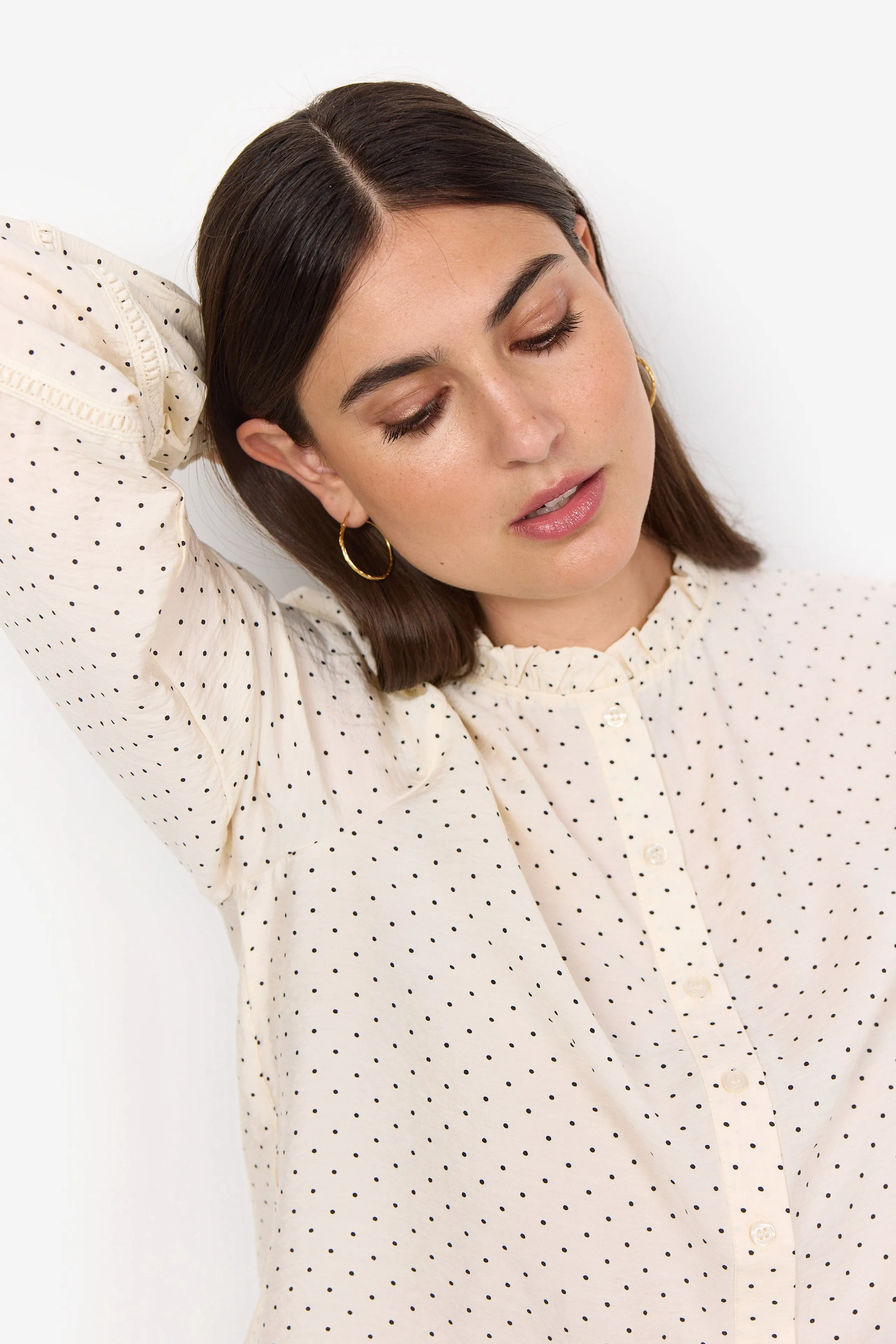 Orit Embroidery Detail Spotty Blouse - Cream Combi