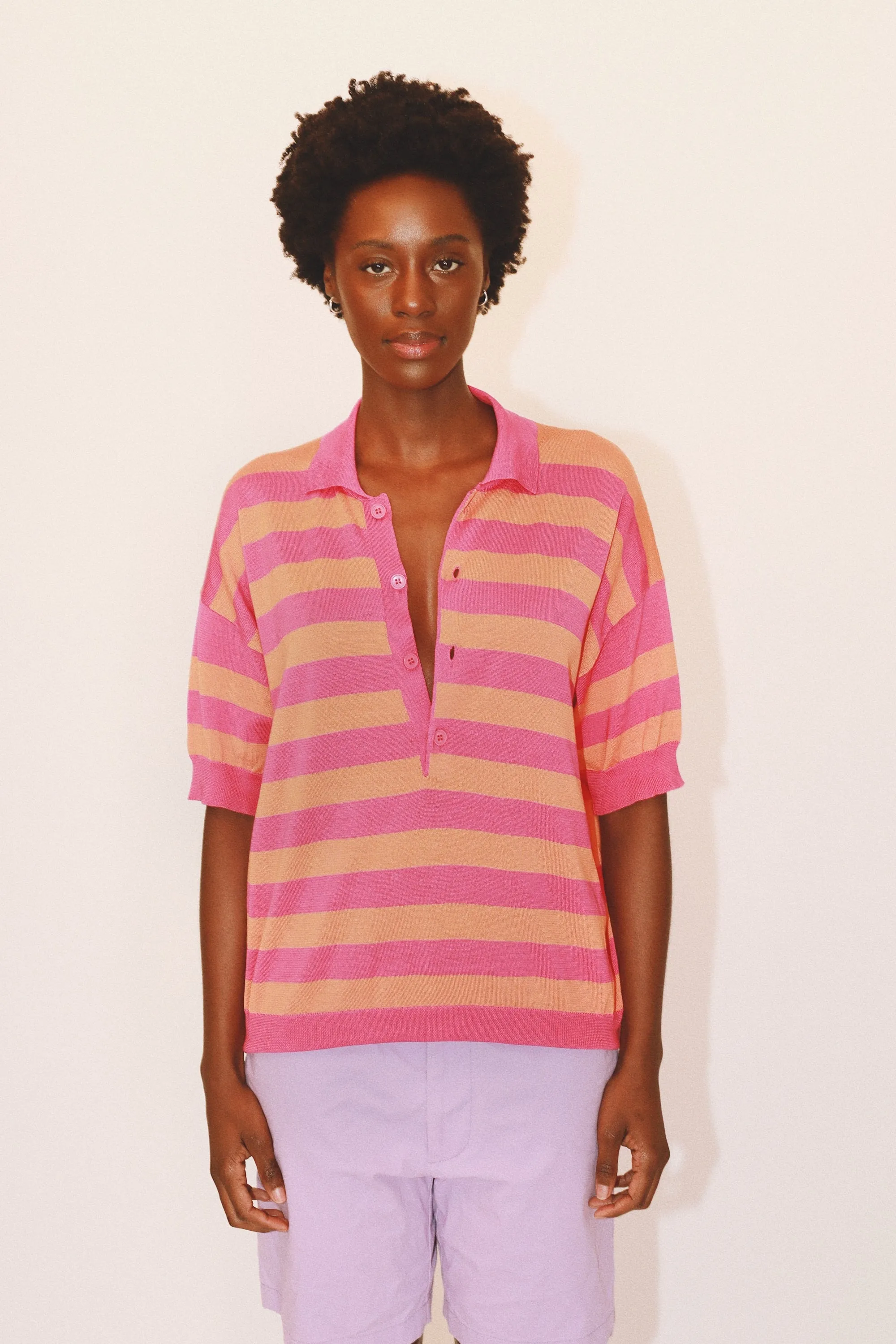 ORLANDO STRIPED POLO - PINK