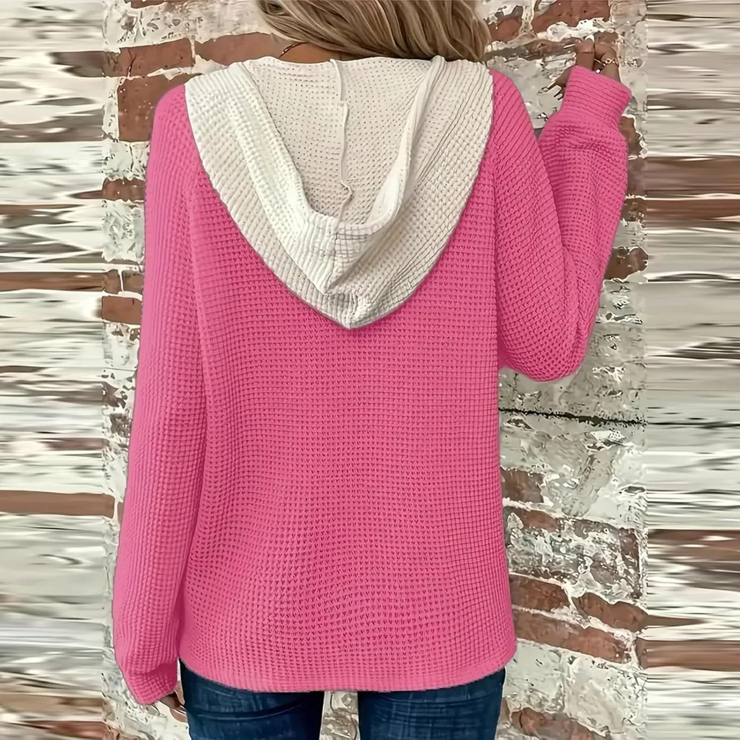 Oversized Hoodies for Women Trendy Waffle Knit V Neck Sweatshirt Cute Y2k Hoodie Long Sleeve Pullover Tops
