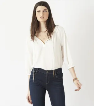 Peasant Blouse with Tassels MARSHMALLOW
