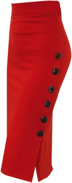 Pencil Skirts for Women, Womens Skirts Midi Length Elegant Bodycon Skirt Button Side High Waisted Tummy Control Work Dress