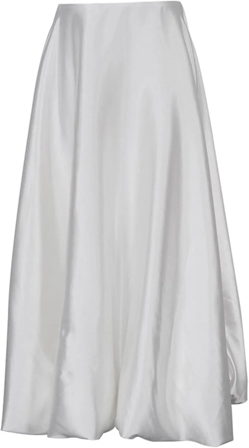 Perbai Women's High Waisted A Line Flare Satin Midi Skirt Balloon Party Skirt